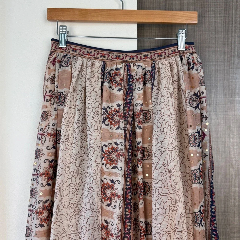 Anthropologie Let Me Be Embroidered Maxi Skirt Beaded Boho Ethereal Size Small